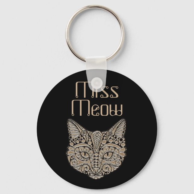 Art deco gold and black Egyptian style cat Key Ring (Front)