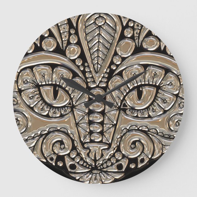 Art deco gold and black Egyptian style cat Large Clock (Front)