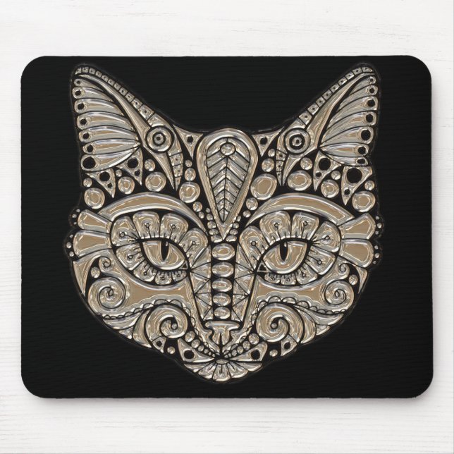 Art deco gold and black Egyptian style cat Mouse Pad (Front)