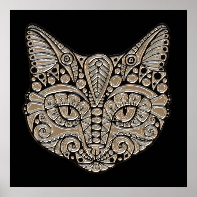 Art deco gold and black Egyptian style cat Poster (Front)