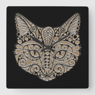 Art deco gold and black Egyptian style cat Square Wall Clock