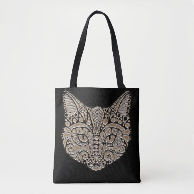 Art deco gold and black Egyptian style cat Tote Bag (Front)
