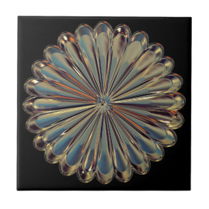 Art deco gold and black  flower metallic medallion ceramic tile