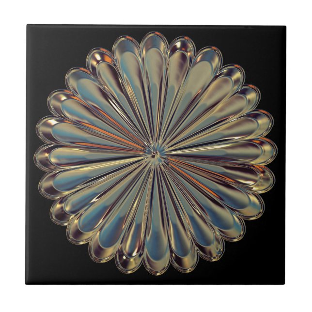 Art deco gold and black  flower metallic medallion ceramic tile (Front)