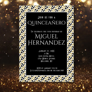 Art Deco Gold And Black Quinceañero 15th Birthday Invitation