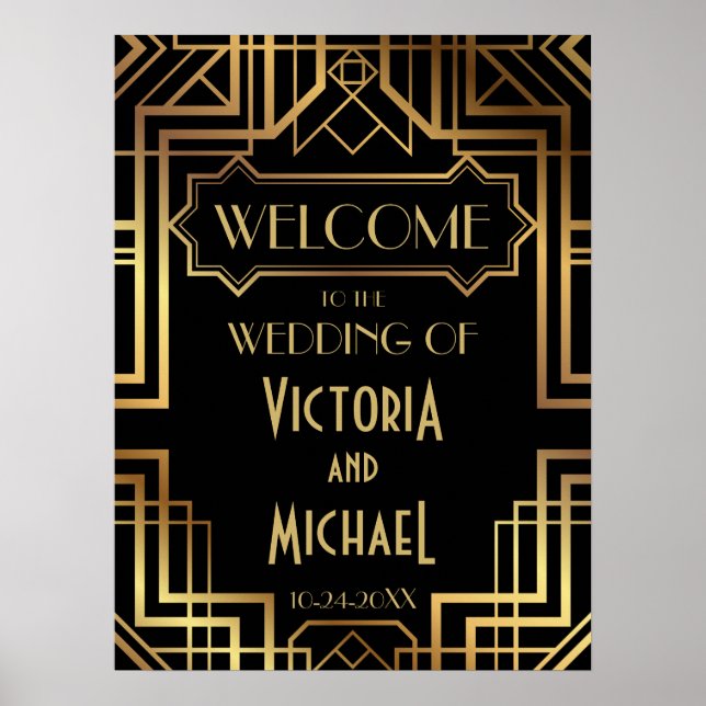 Art Deco Gold and Black Wedding Poster (Front)