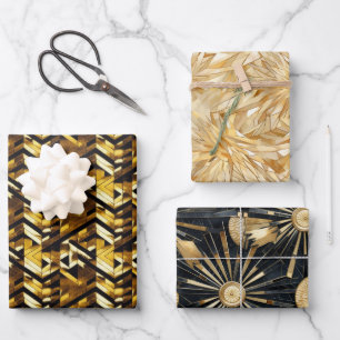 Art Deco Gold and Black Wrapping Paper Flat Set