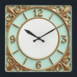 Art Deco Gold and Mint Square Wall Clock<br><div class="desc">Great clock design. You will love it like others. Be free to use this design for other product you like or to customise and add your text. Follow me for more. Thank you. Have a nice day.</div>
