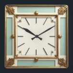Art Deco Gold and Mint Square Wall Clock<br><div class="desc">Great clock design. you will love it like others. Be free to use this design for other product you like or to customise and add your text. Follow me for more. Thank you. Have a nice day.</div>