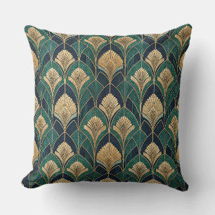 Art Deco Gold and Teal Geometric Abstract Pattern Cushion
