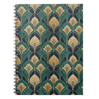 Art Deco Gold and Teal Geometric Abstract Pattern Notebook