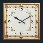 Art Deco Gold and White Square Wall Clock<br><div class="desc">Great clock design. You will love it like others. Be free to use this design for other product you like or to customise and add your text. Follow me for more. Thank you. Have a nice day.</div>