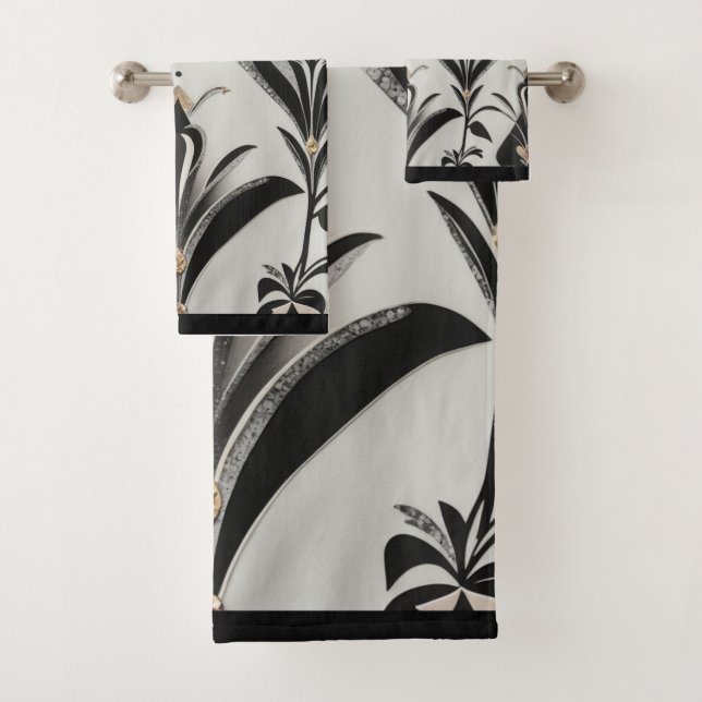 Art Deco Gold, Black and Ivory  Bath Towel Set (Insitu)