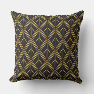Art Deco Gold Black Arrow Pattern Cushion
