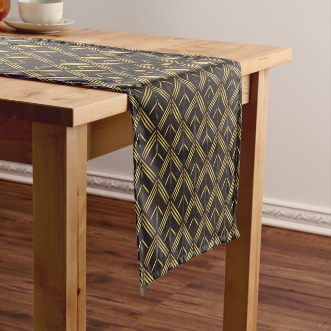 Art Deco Gold Black Arrow Pattern Medium Table Runner (In Situ)
