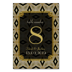 Art Deco Gold Black Diamond Wedding Table Number