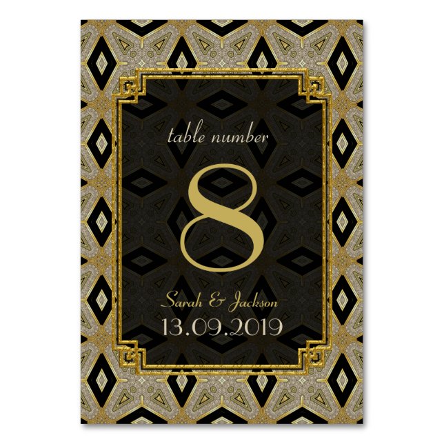 Art Deco Gold Black Diamond Wedding Table Number (Front)
