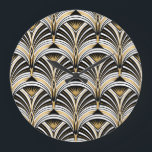 Art Deco Gold Black Elegance: Roaring Twenties Large Clock<br><div class="desc">Art Deco pattern. Vintage gold black white background. Luxury seamless ornament. Roaring twenties motif Art Deco luxury pattern in gold, black, and white. Roaring twenties elegance. Embrace Mardi Gras spirit with a diamond-patterned, vibrant decor. art, deco, pattern, gold, 1920s, white, seamless, black, round, fan, tile, flower, background, abstract, illustration, texture,...</div>