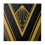 Art Deco Gold Black Elegant Geometric Crisp Ceramic Tile<br><div class="desc">Crisp gold on black art deco style geometric detail ornament decorative ceramic tile. Please note that the gold here is a mustard yellow flat colour print and is not an actual gold foil.</div>