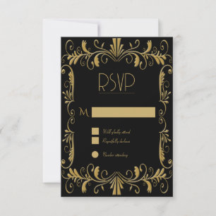 Art deco gold black elegant wedding invitation