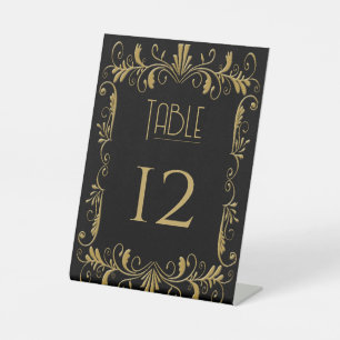 Art deco gold black elegant wedding invitation pedestal sign