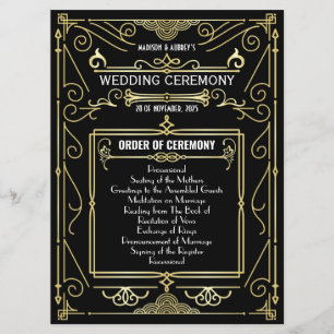 Art Deco Gold Black Entourage Order of Ceremony Program