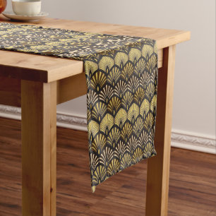 Art Deco Gold Black Fan Pattern Long Table Runner
