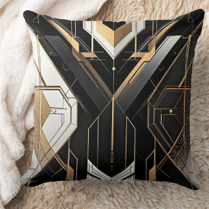 Art Deco Gold Black Geometric Cross Design Cushion