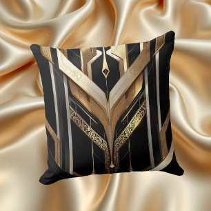 Art Deco Gold Black Geometric Design Cushion