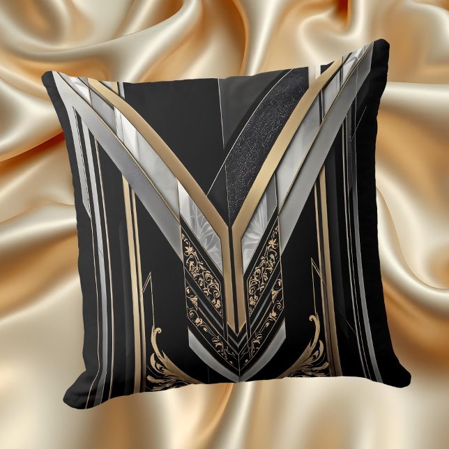 Art Deco Gold Black Geometric V Design Cushion (Creator Uploaded)