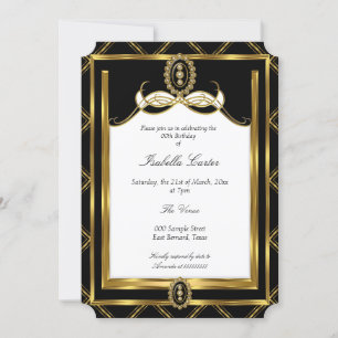 Art Deco Gold black jewel white Birthday Party Invitation