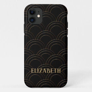 Art Deco Gold Black Name Personalised iPhone 11 Case
