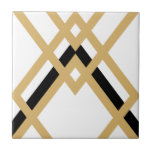 Art Deco Gold Black Seamless Geometric White Ceramic Tile<br><div class="desc">Crisp art deco style gold and black geometric detail ornament decorative ceramic tile with a white background. Please note that gold is a mustard yellow flat colour print and is not an actual gold colour. Crisp and original design, perfect for modern or art deco vintage style interior, this is a...</div>