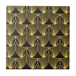 Art Deco gold black tiled pattern Ceramic Tile