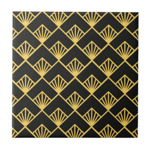 Art Deco gold black tiled pattern  Ceramic Tile