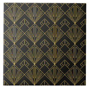 Art Deco gold black tiled pattern  Ceramic Tile
