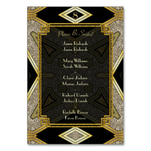 Art Deco Gold Black Wedding Table Number & Names