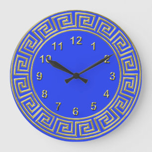 Art Deco Gold Blue Greek Key Border DIY Background Large Clock