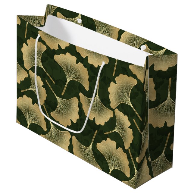 Art Deco Gold Botanical Pattern Large Gift Bag (Front Angled)