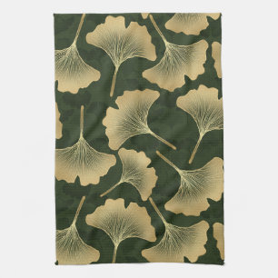 Art Deco Gold Botanical Pattern Tea Towel
