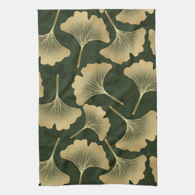 Art Deco Gold Botanical Pattern Tea Towel (Vertical)