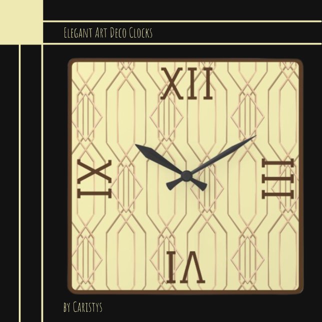 Art Deco Gold, Buttercream, Dark Brown Square Wall Clock (Creator Uploaded)
