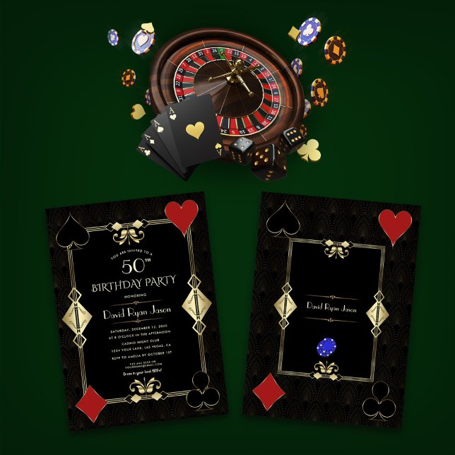Art Deco Gold Casino Night Poker Man Birthday  Invitation (Creator Uploaded)