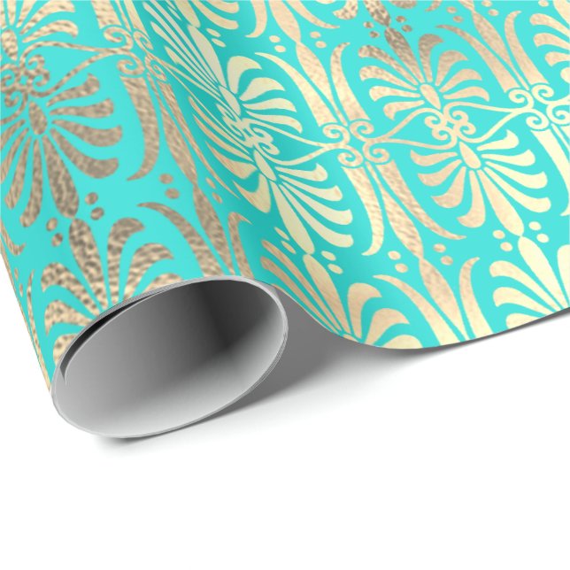 Art Deco Gold Champaigne Mint Green Ocean Wrapping Paper (Roll Corner)