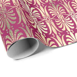 Art Deco Gold Champaigne Pink Peony Raspberry Wrapping Paper