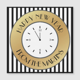 Art Deco Gold Clock and Stripes Happy New Year