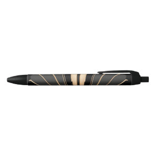 Art Deco Gold Fan Geometric Elegance Black Ink Pen