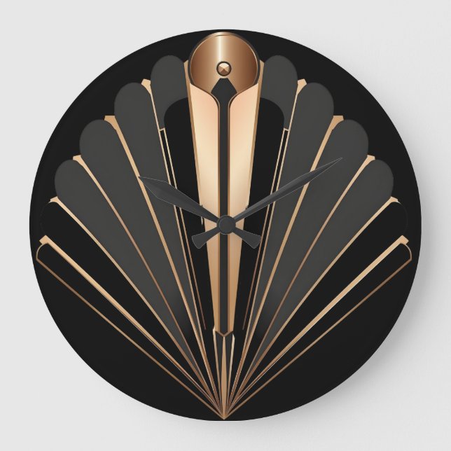 Art Deco Gold Fan Geometric Elegance Large Clock (Front)