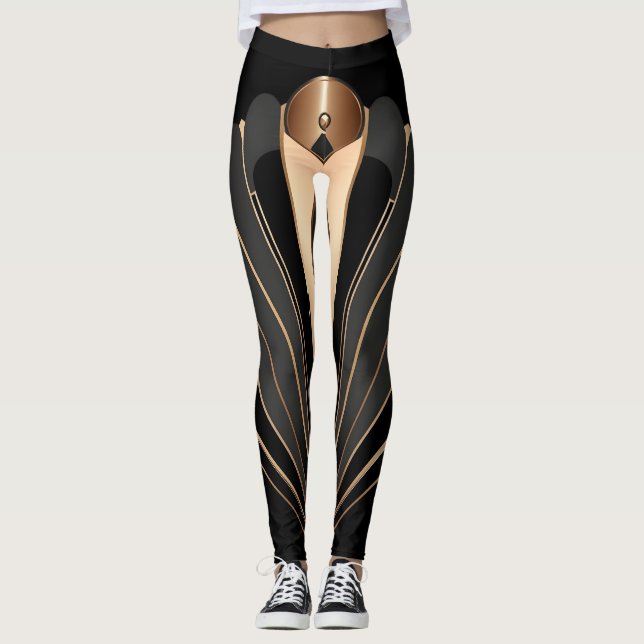 Art Deco Gold Fan Geometric Elegance Leggings (Front)