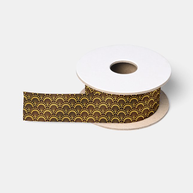 Art Deco Gold Fan Pattern Satin Ribbon (Spool)